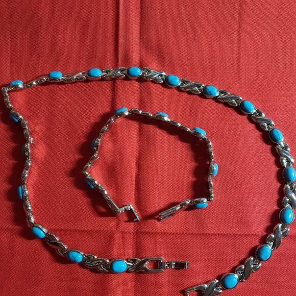 Blue Ridge Turquoise Magnetic Link Necklace and Bracelet set - Picture 5 of 6